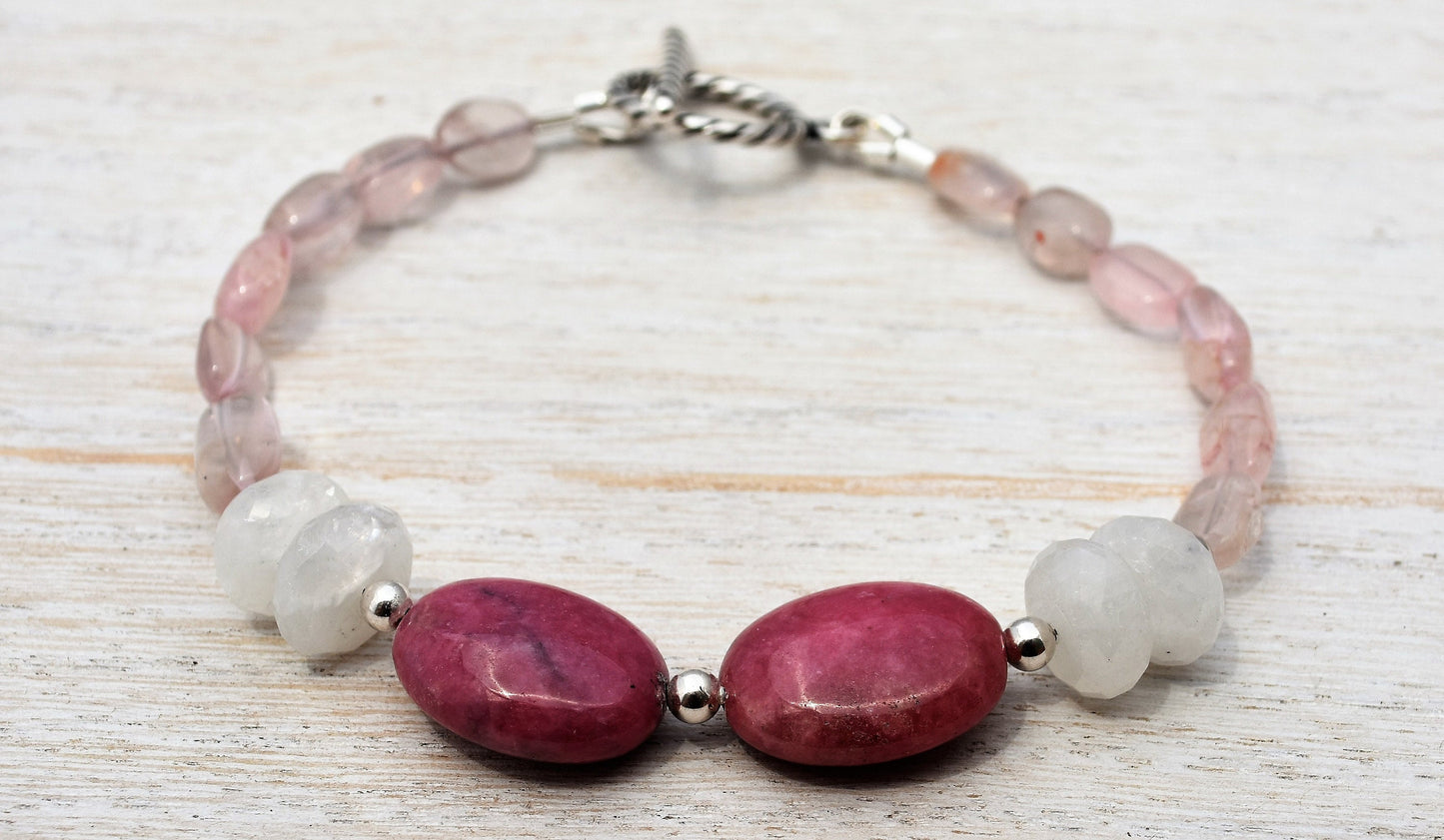 Rhodochrosite and Moonstone Bracelet