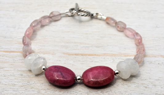 Rhodochrosite and Moonstone Bracelet