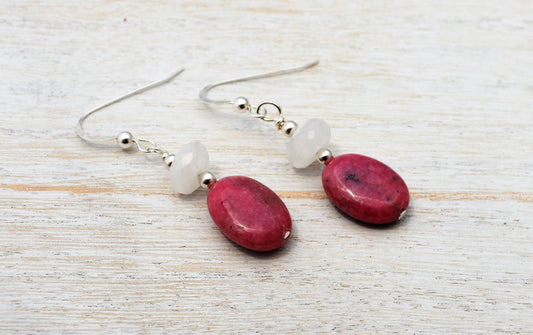 Moonstone Rhodochrosite Earrings