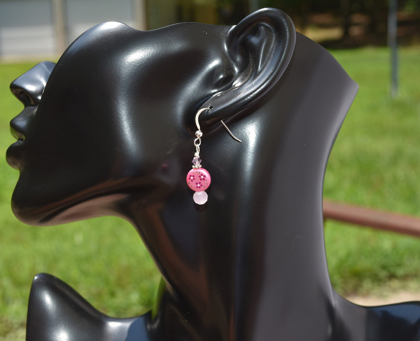 Hand painted Pink Flower Earrings