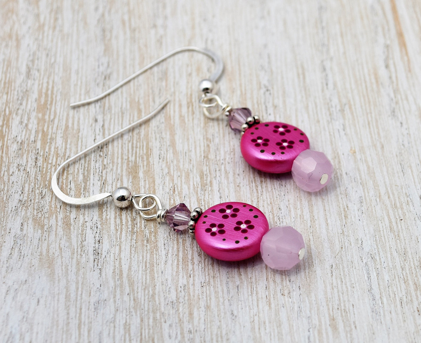 Hand painted Pink Flower Earrings