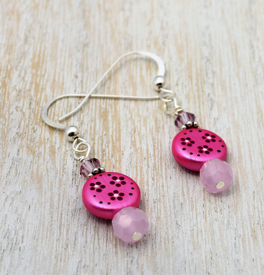 Hand painted Pink Flower Earrings
