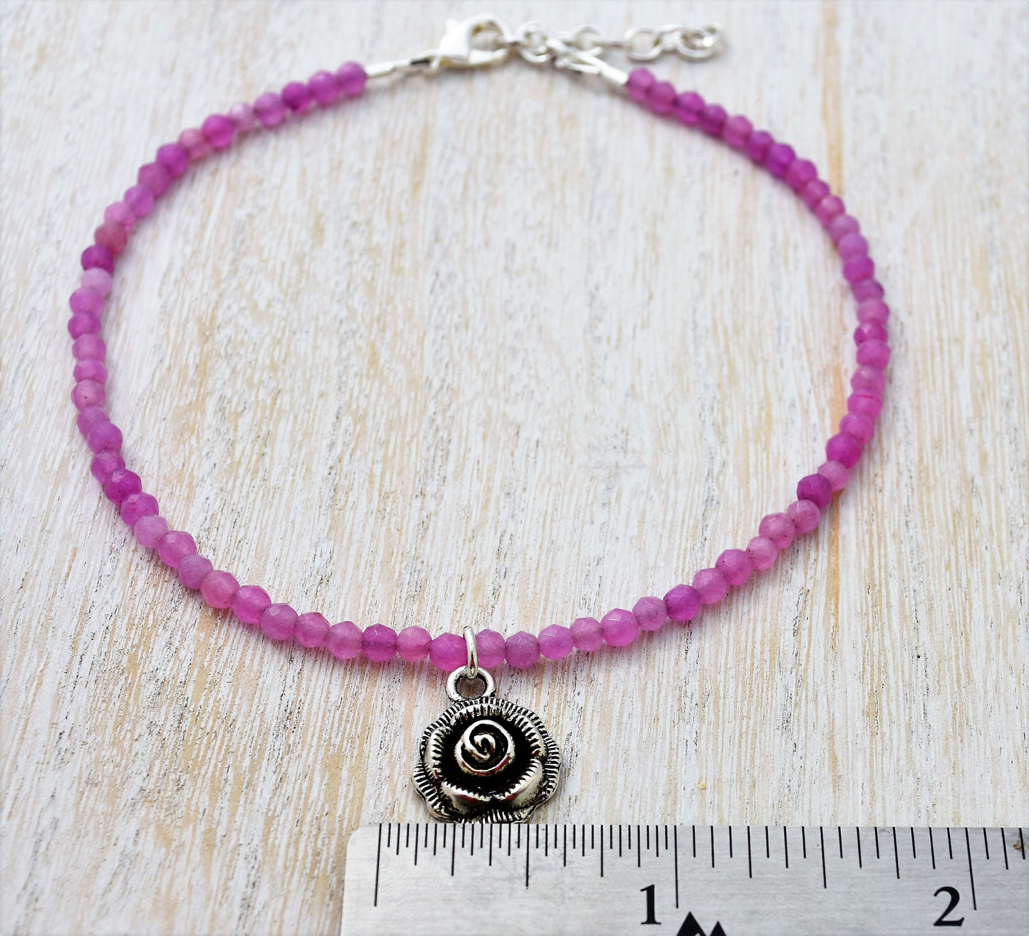 Pink Agate Bead Rose Ankle Bracelet