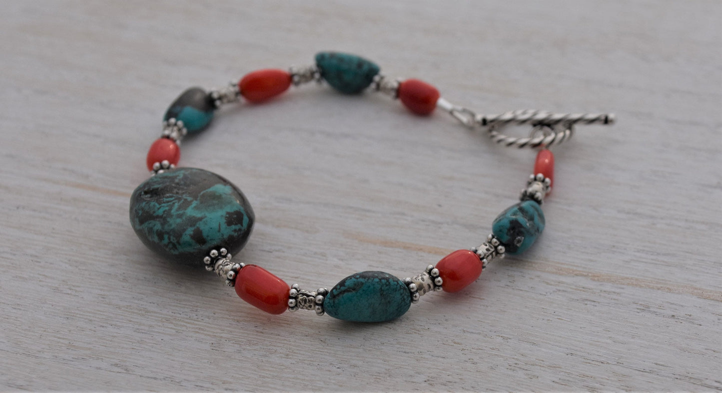 Turquoise and Coral Bracelet