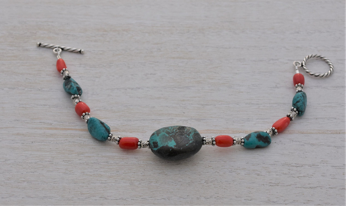 Turquoise and Coral Bracelet