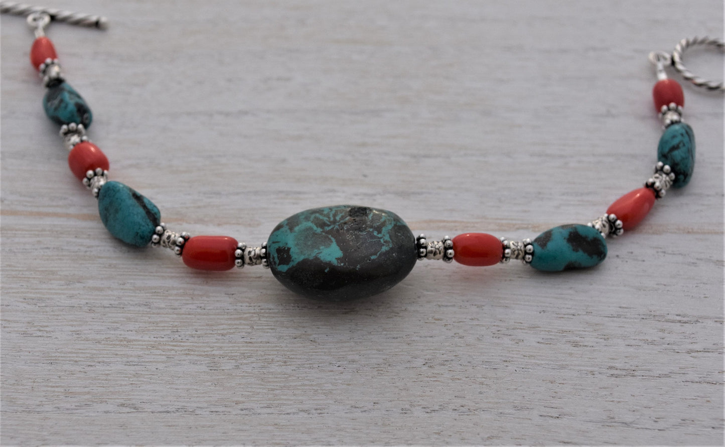 Turquoise and Coral Bracelet