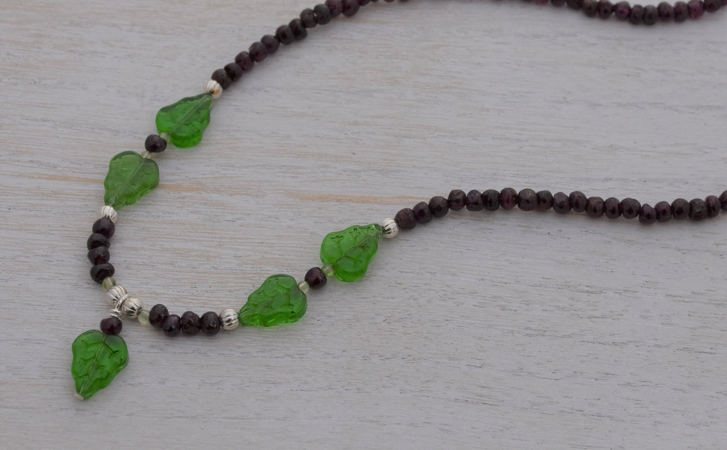 Garnet and Glass Leaf Necklace