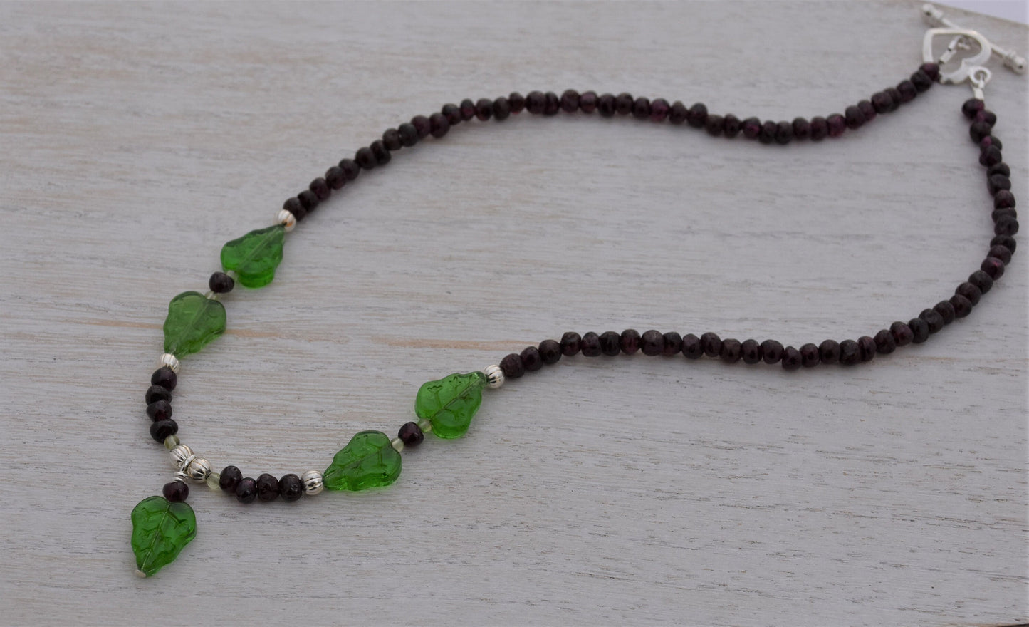 Garnet and Glass Leaf Necklace