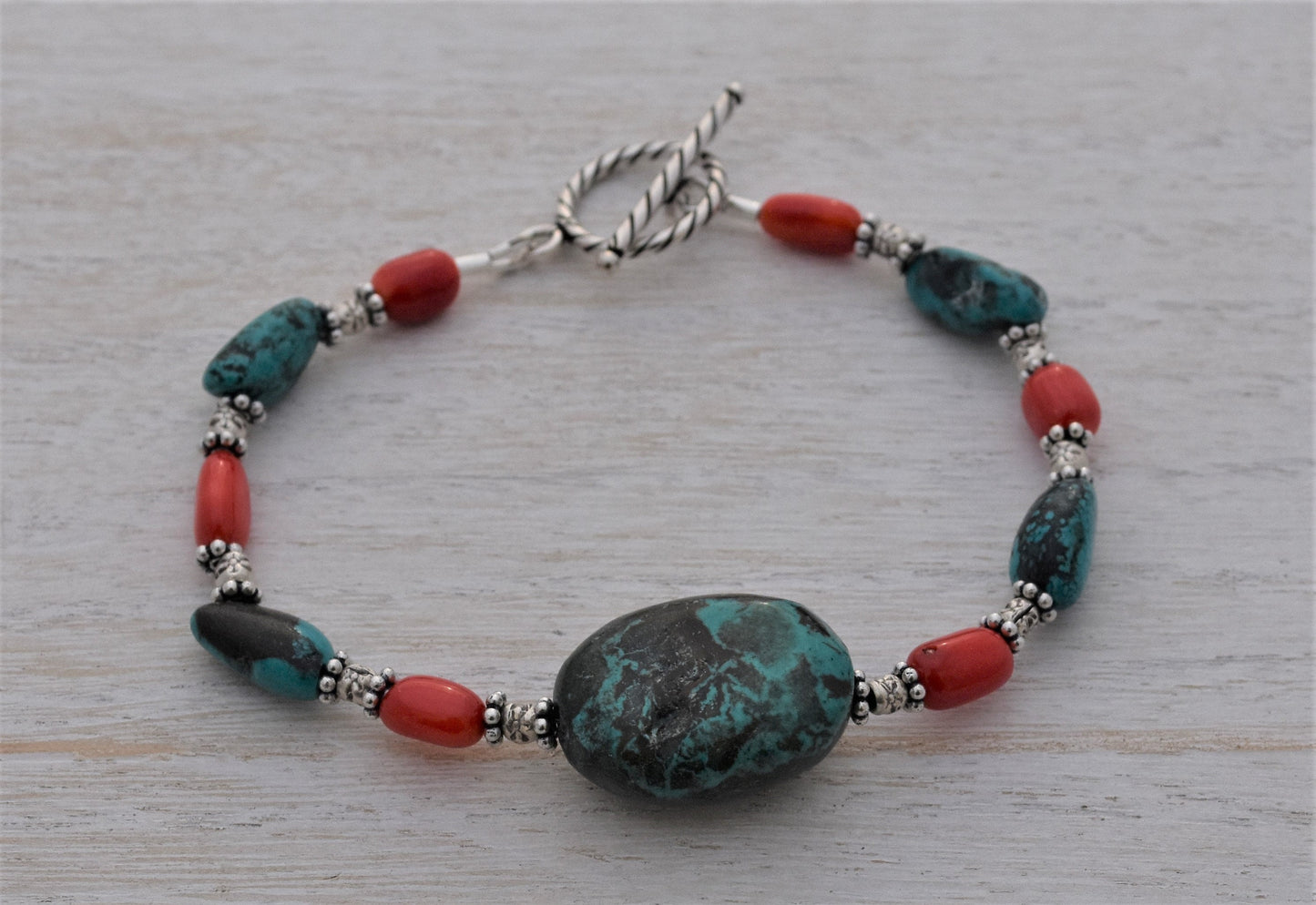 Turquoise and Coral Bracelet