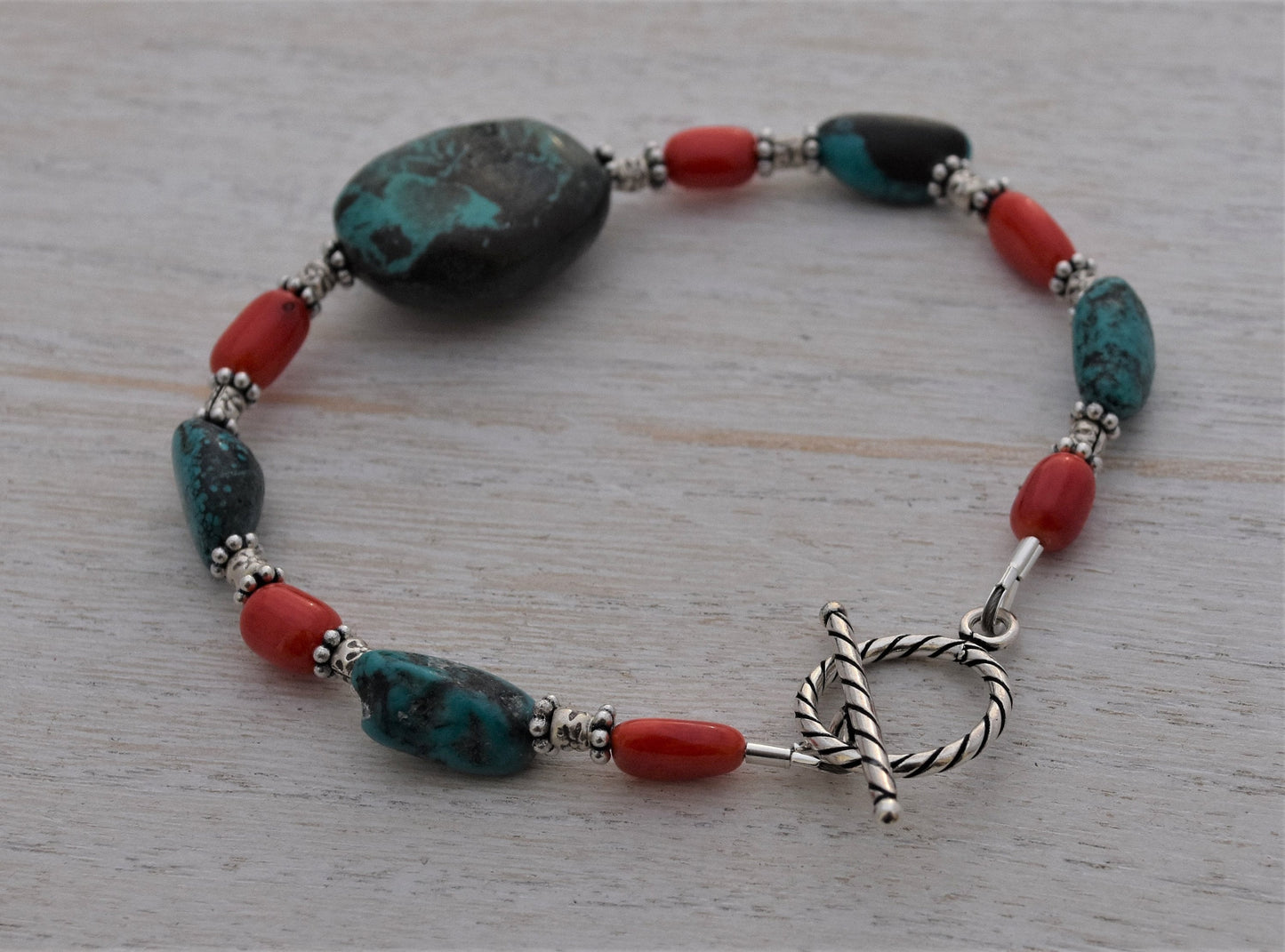 Turquoise and Coral Bracelet