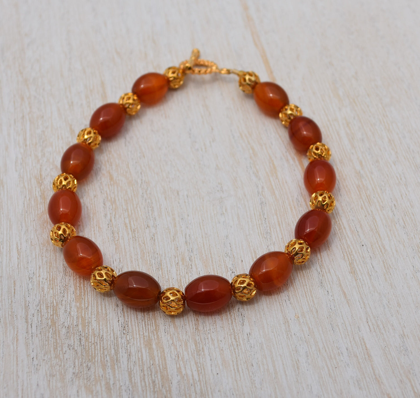 Carnelian and Filigree Bead Bracelet