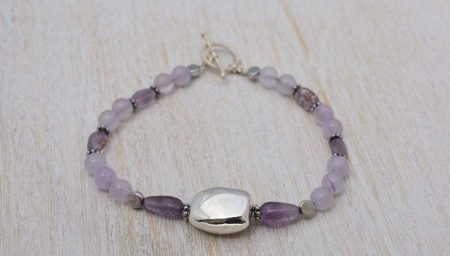 Amethyst and Sterling Silver Nugget Bracelet