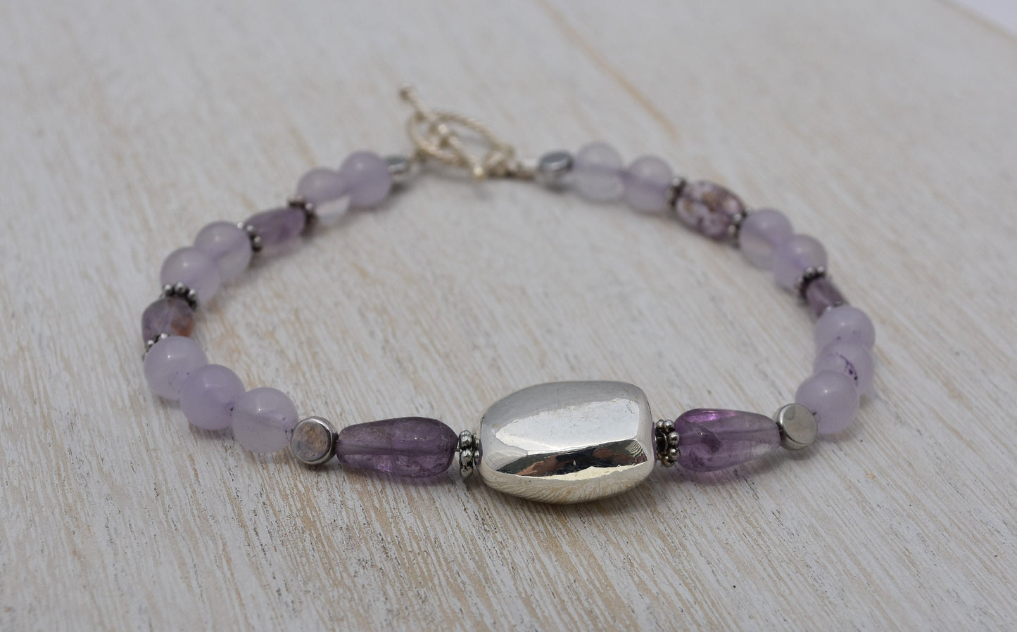 Amethyst and Sterling Silver Nugget Bracelet