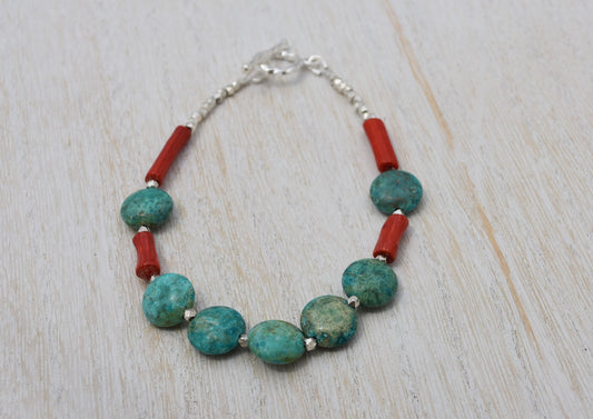 Turquoise and Coral Southwestern Bracelet