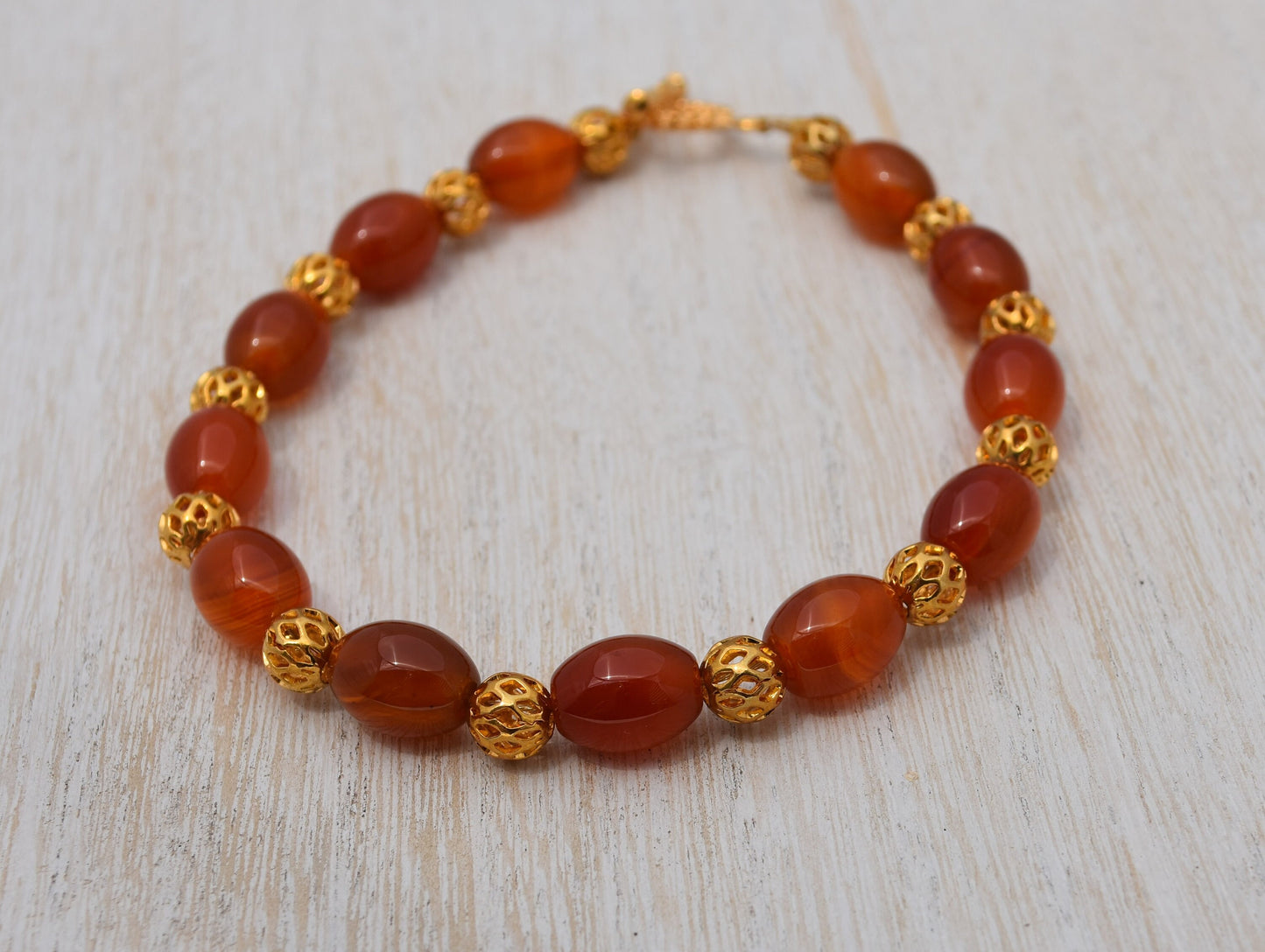 Carnelian and Filigree Bead Bracelet