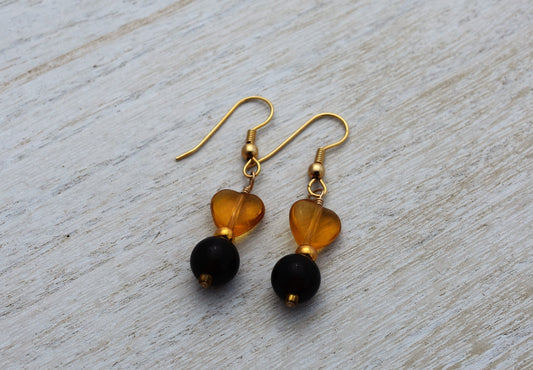 Czech Heart and Smokey Quartz Earrings