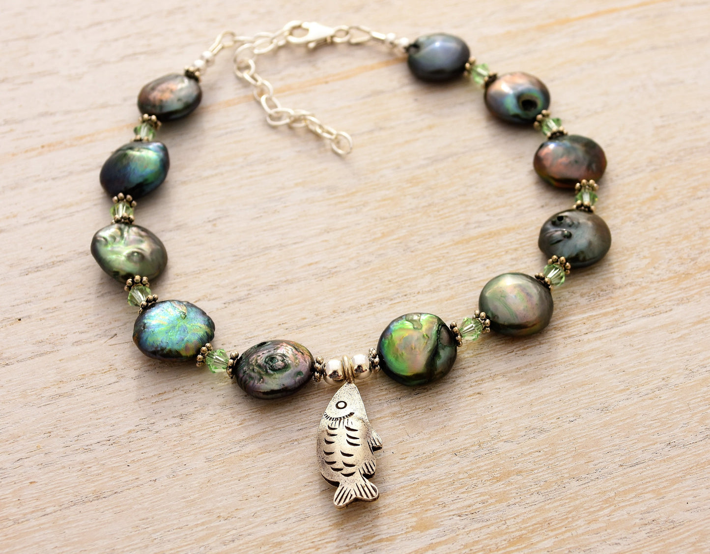 Coin Pearl Silver Fish Pendant Ankle Bracelet