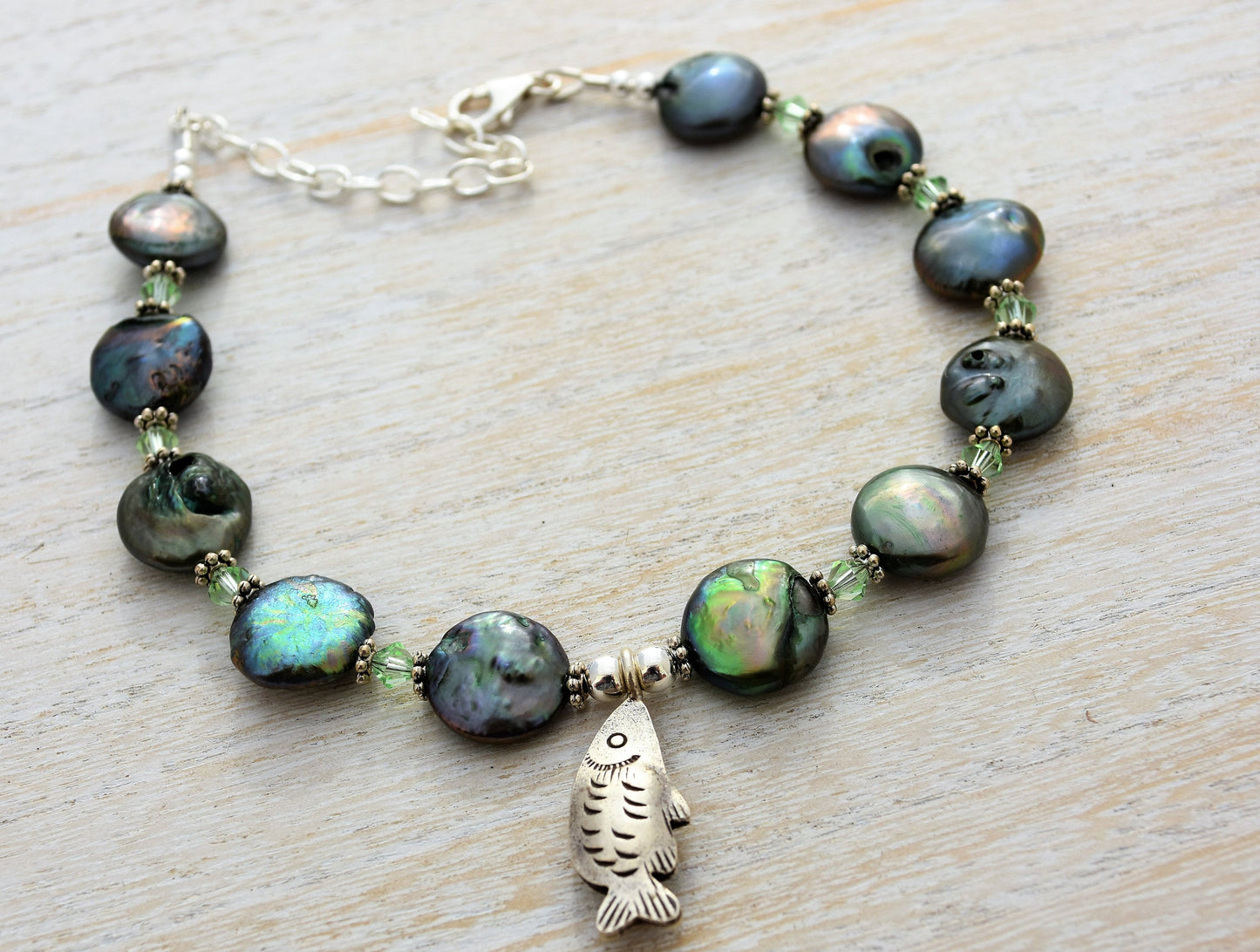 Coin Pearl Silver Fish Pendant Ankle Bracelet