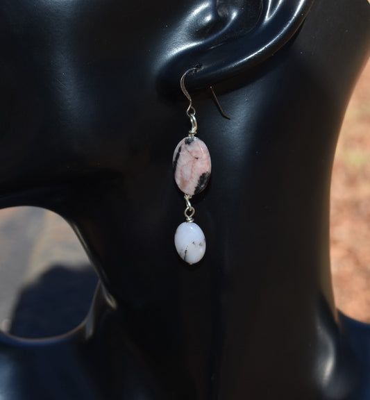 Pink Zebra Agate Dangle Earrings