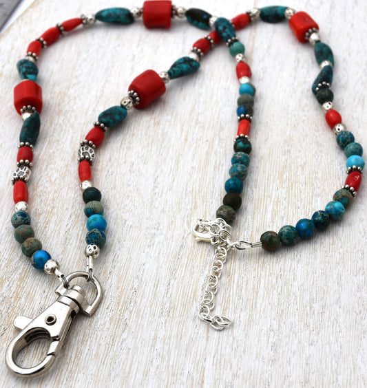 Turquoise and Coral Herding Whistle Lanyard