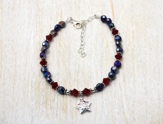 4th of July Star Ankle Bracelet,  Adjustable to 11"