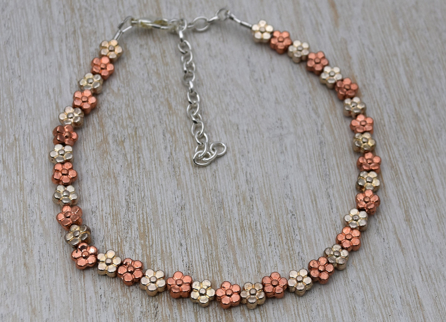 Flower Bead Ankle Bracelet, Adjustable to 11 inches