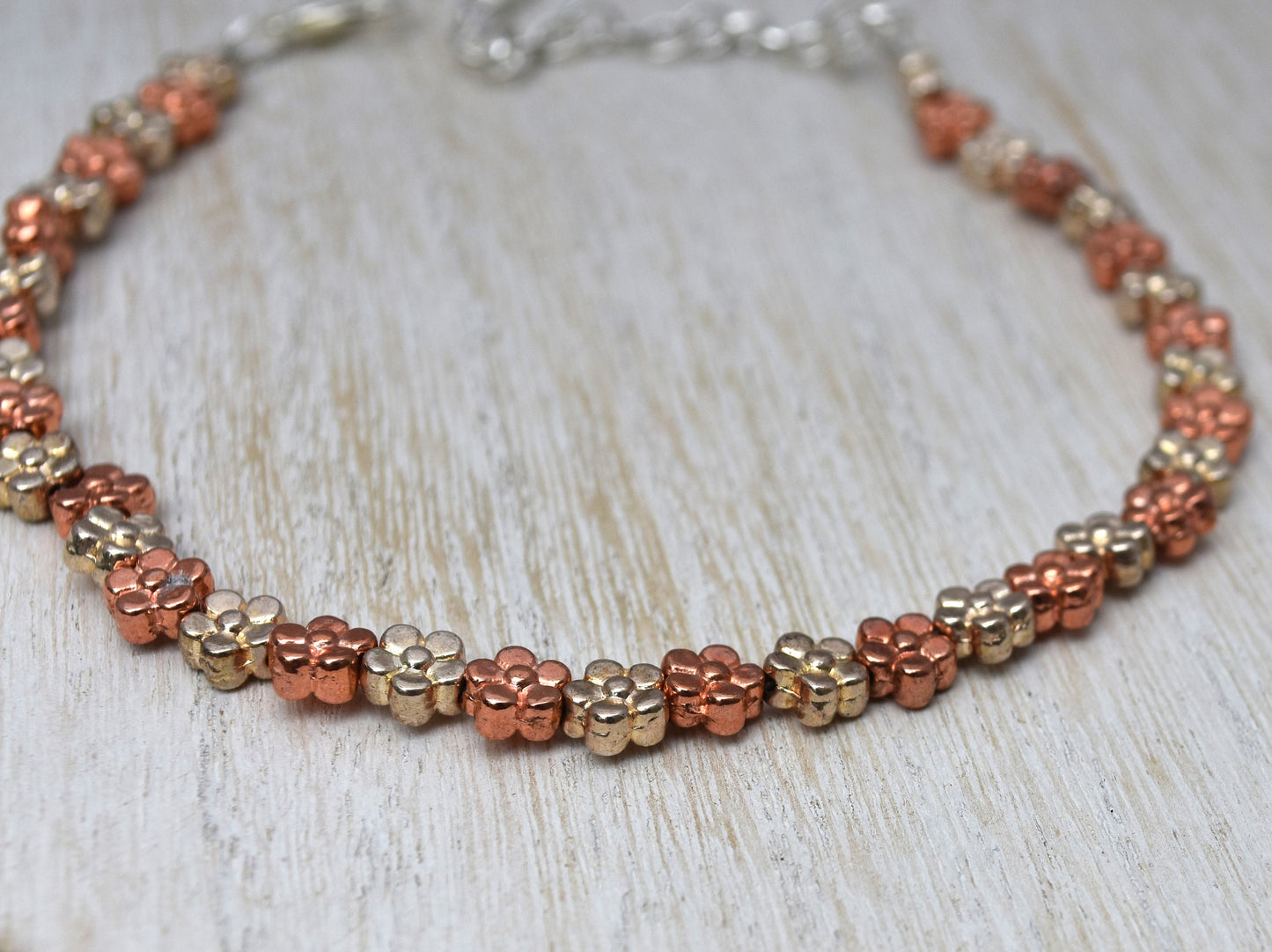 Flower Bead Ankle Bracelet, Adjustable to 11 inches