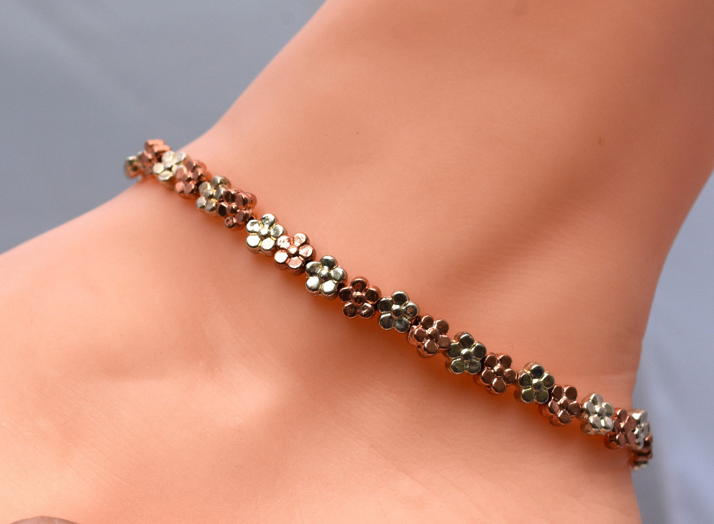 Flower Bead Ankle Bracelet, Adjustable to 11 inches