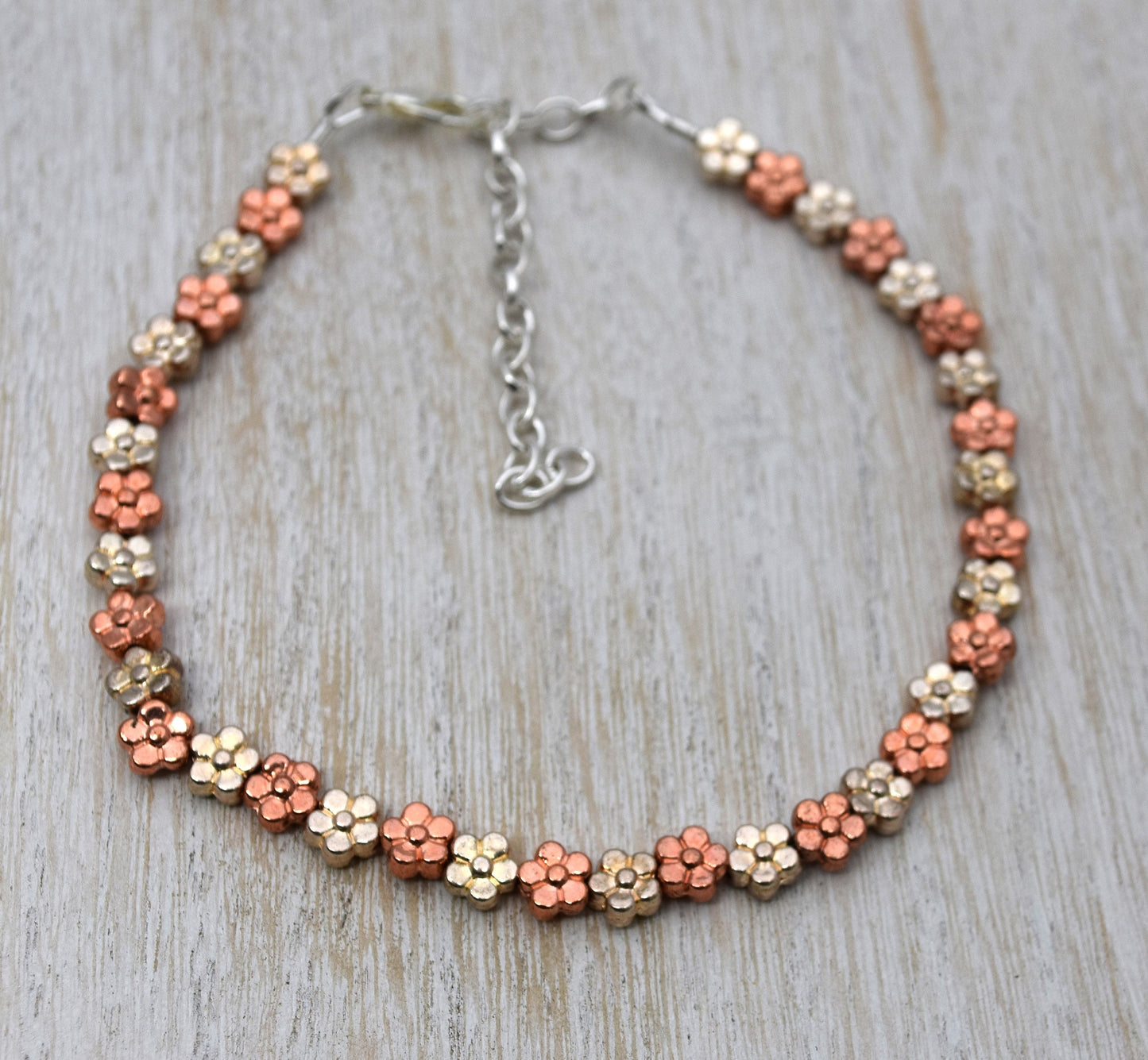 Flower Bead Ankle Bracelet, Adjustable to 11 inches