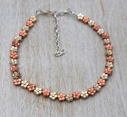 Flower Bead Ankle Bracelet, Adjustable to 11 inches